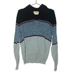 Vintage 70s Jantzen Blue Colorblock Collar Sweater size Medium